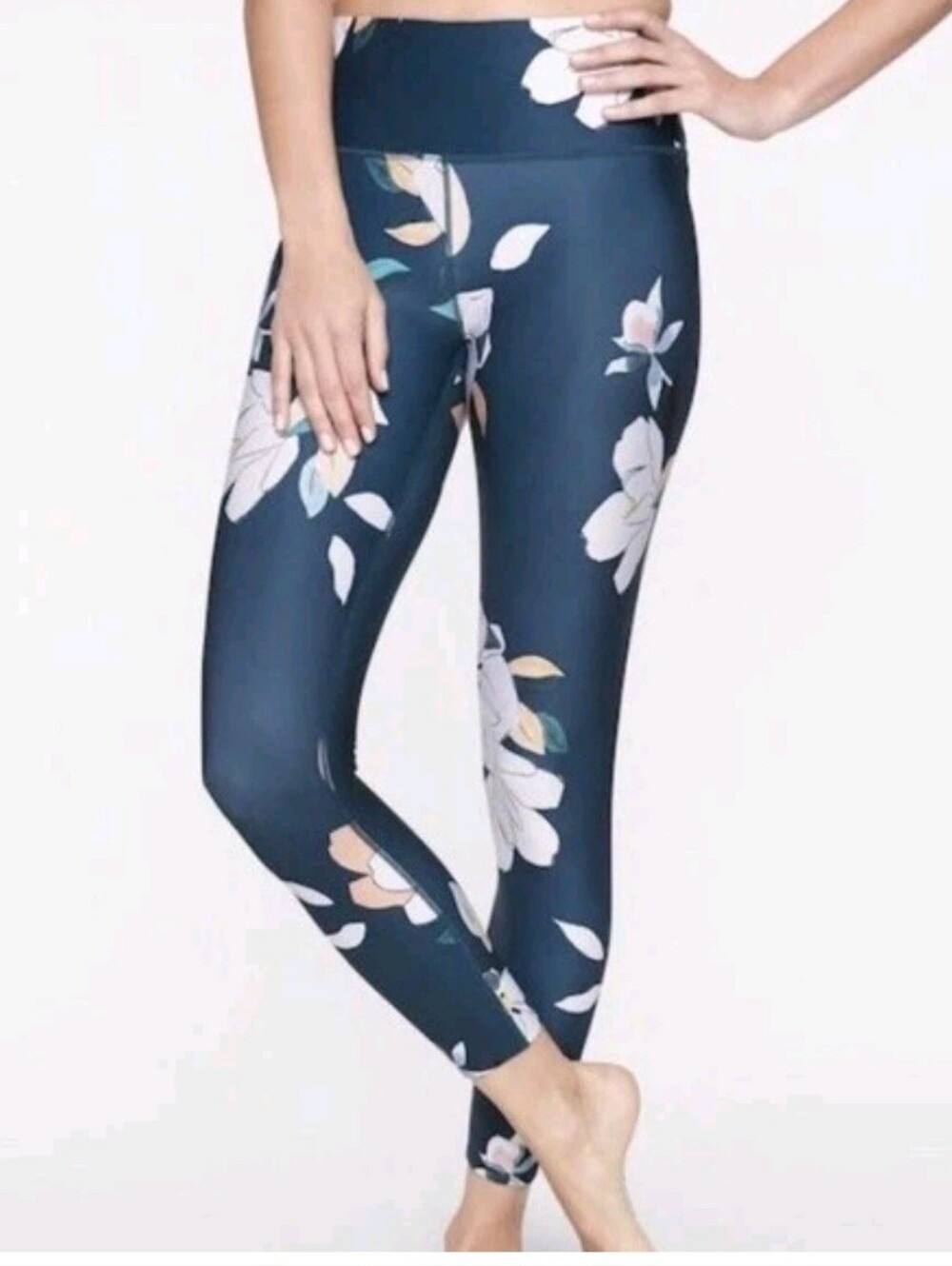 Athleta Elation Teal Floral 7/8 Leggings Athliesure Yoga Gym Gorpcore  Size S